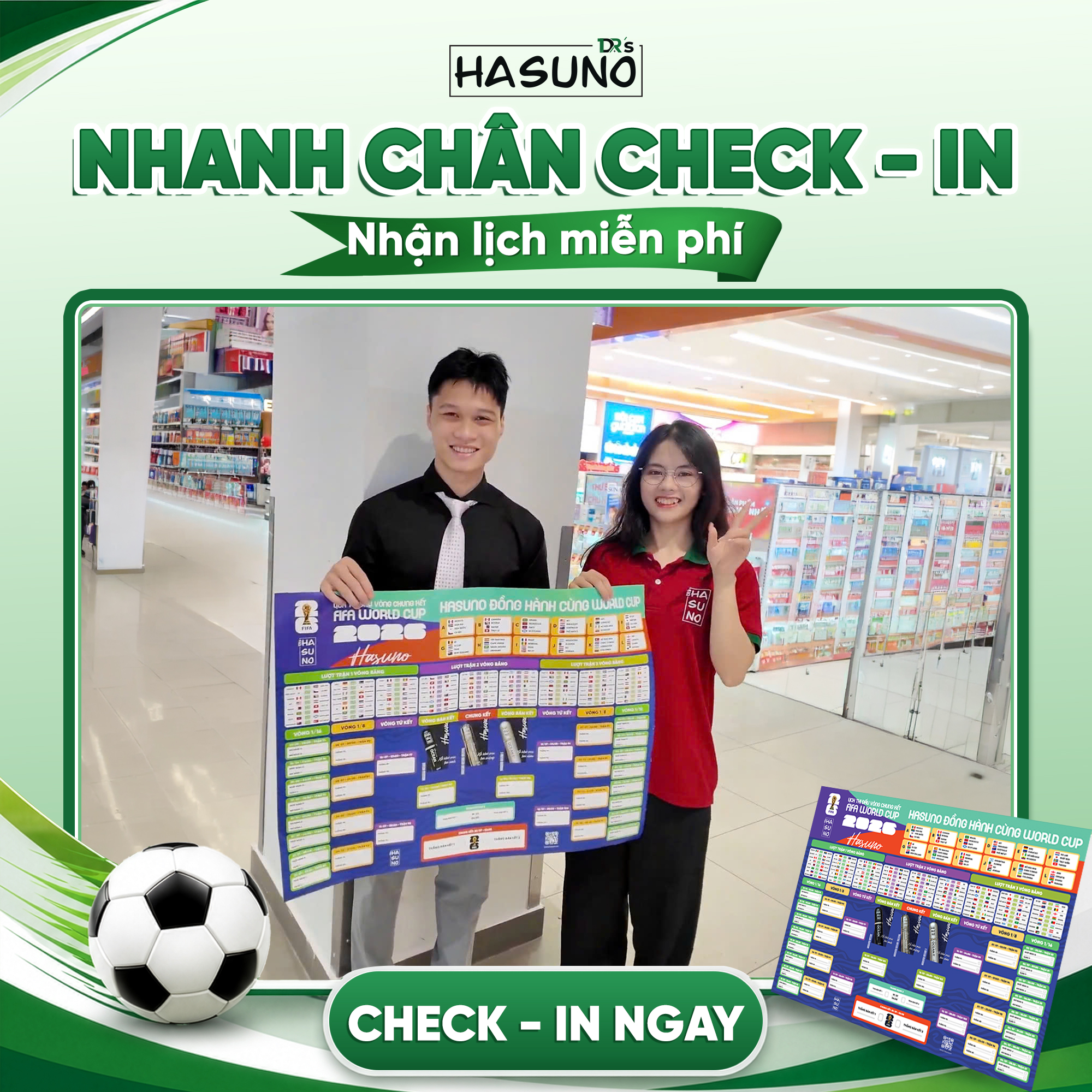 Check-in Hasuno nhận lịch thi đấu World Cup miễn phí